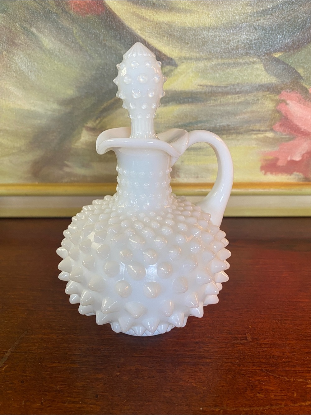 Vintage Fenton Art Glass Hobnail Milk Glass Cruet